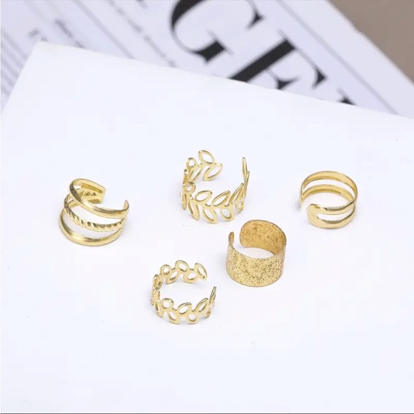 Golden Leaf 5pcs Cutout Ear Cuffs / Clips Fitting - One Ear - Picture 5 of 9